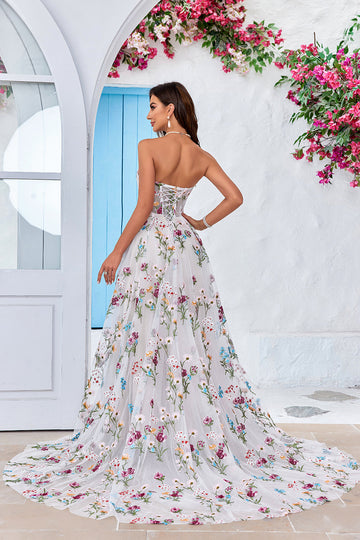 Beauty A Line Sweetheart Ivory Long brudekjole med broderi